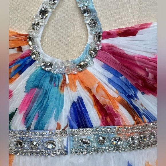 Mac Duggal 2219 Plunge Neck Embellished A Line Floral Print Gown | Size 12 - Picture 8 of 10